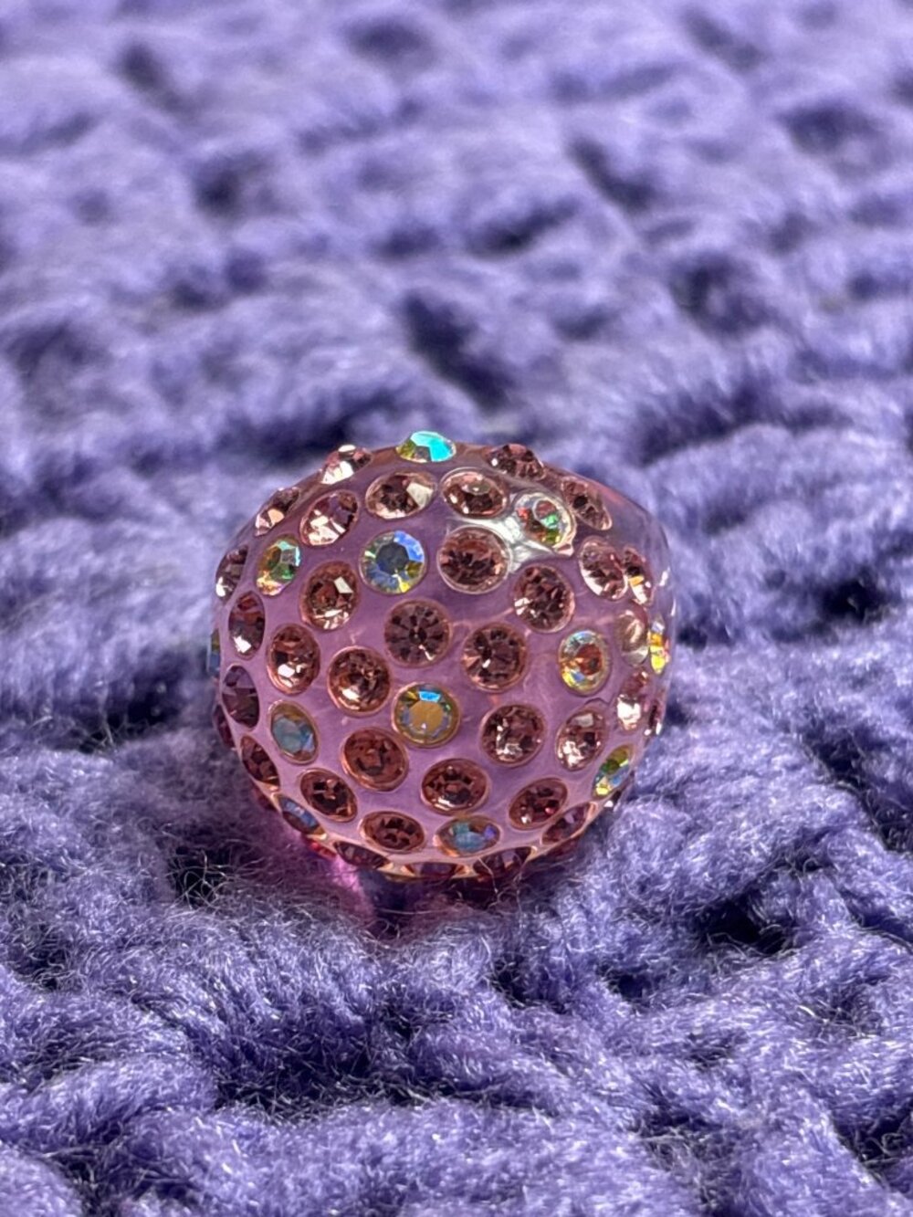 Pink Plastic AB Aurora Borealis Rhinestone Ring Size 7.5 Missing 1 Rhinestone